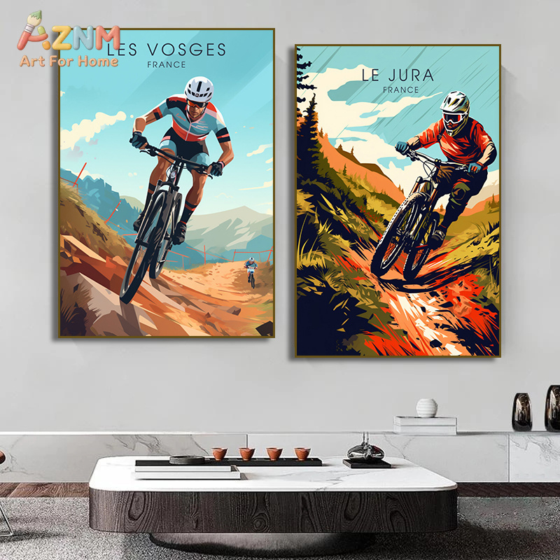 AZNM Seni Dinding Kanvas Seped - Mountain Biking France ulasan dan harga