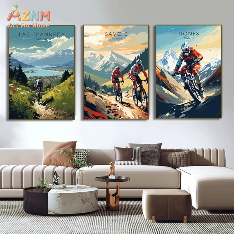 AZNM Seni Dinding Kanvas Seped - Mountain Biking France ulasan dan harga